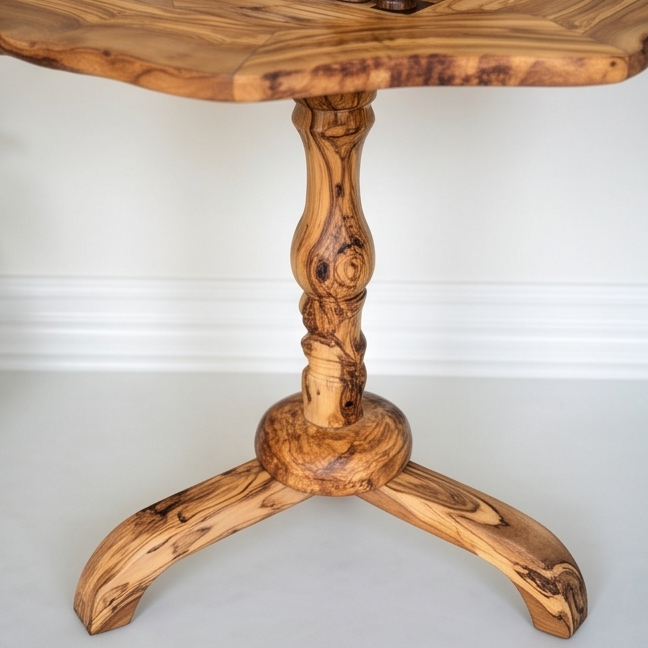 Handcrafted Olive Wood Chess Table – Luxury Wooden Pedestal Game Table in Red & Black
