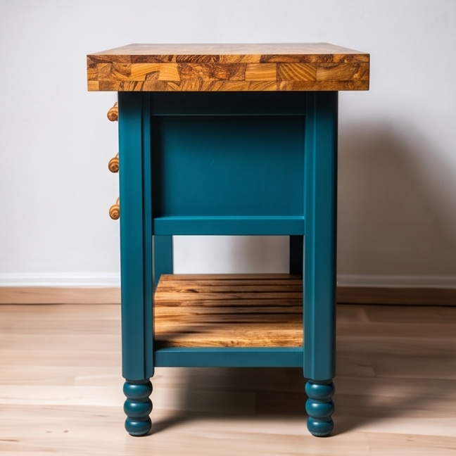 Premium Olive Wood Kitchen Island Cart - Large Butcher Block Prep Table 100cm