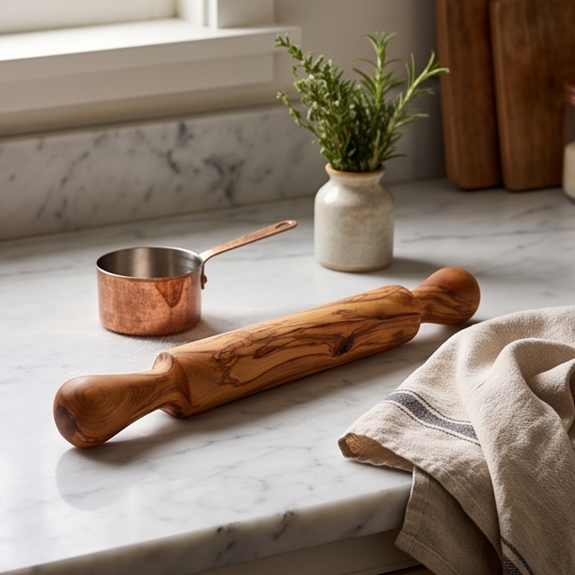Olive Wood Professional Rolling Pin | Traditional Hardwood Pastry Dough Roller