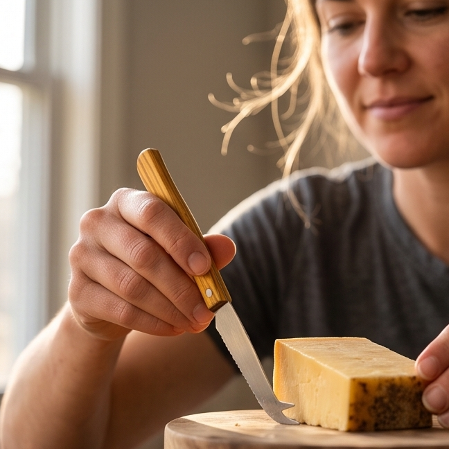 Premium Wooden Handle Cheese Knife with Forked Tip | Stainless Steel