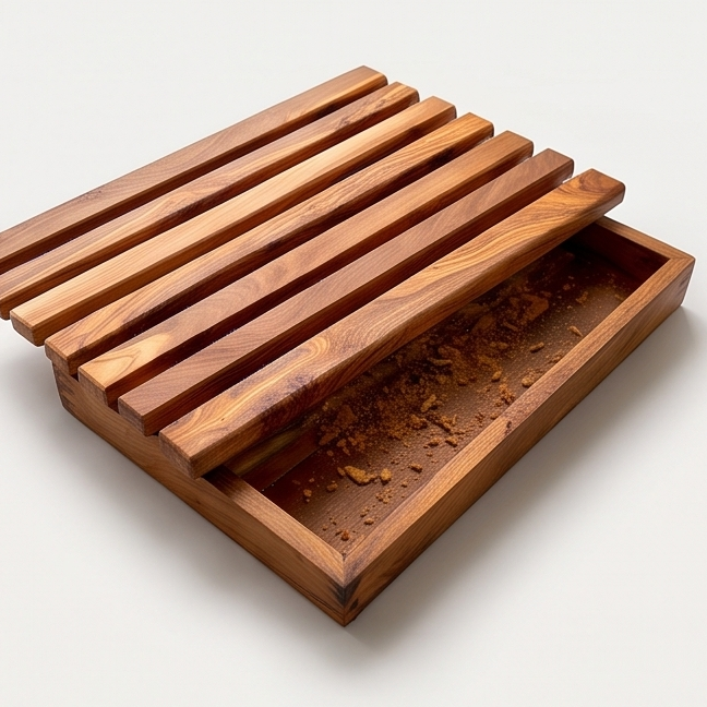 Handcrafted Olive Wood Bread Cutting Board with Crumb Catcher | 32x20 cm