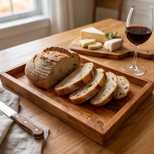 Handcrafted Olive Wood Bread Cutting Board with Crumb Catcher | 32x20 cm