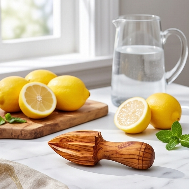 Handcrafted Olive Wood Lemon Squeezer & Citrus Reamer | Wooden Juicer