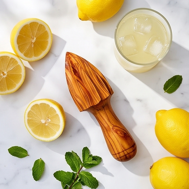 Handcrafted Olive Wood Lemon Squeezer & Citrus Reamer | Wooden Juicer