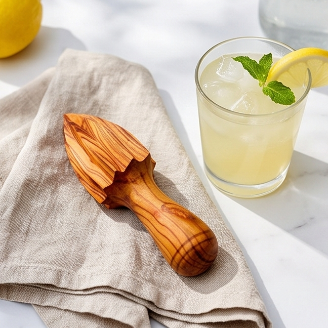 Handcrafted Olive Wood Lemon Squeezer & Citrus Reamer | Wooden Juicer