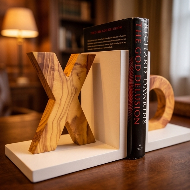 Olive Wood Handcrafted XO Bookends Wooden Bookshelf Organiser