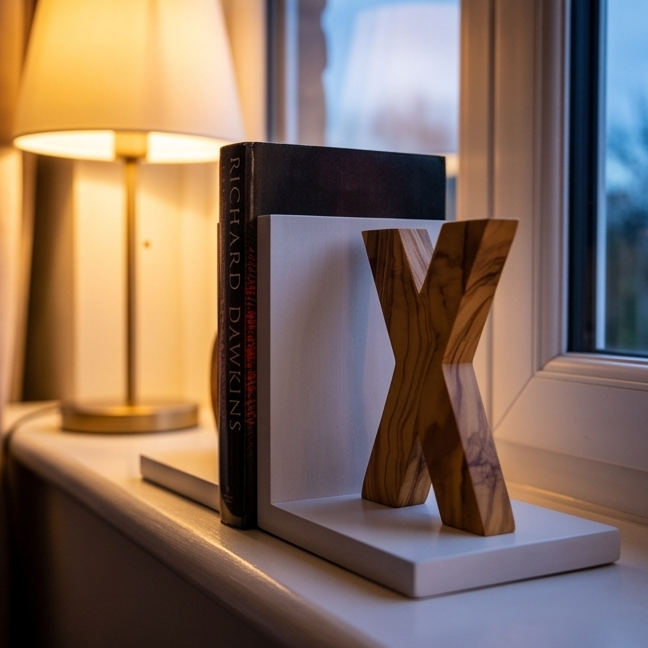 Olive Wood Handcrafted XO Bookends Wooden Bookshelf Organiser