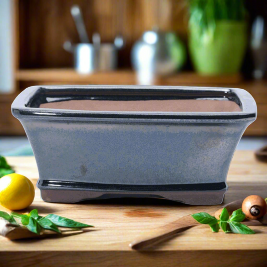 18cm Glazed Bonsai Pot | Rectangle | 18cm x 14cm x 6cm | Silver