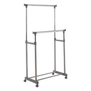 Ralesi Grey And Chrome Finish Double Clothes Hanging Rail With Wheels