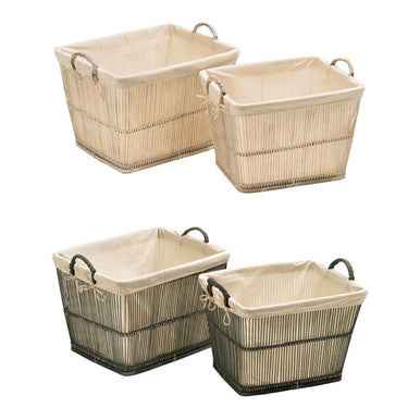 Rustic Rattan/Bamboo Grey Washed Set Of 2 Storage Baskets