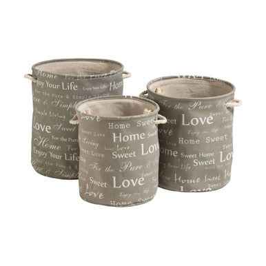 Set Of Three Canvas Round Laundry Hampers