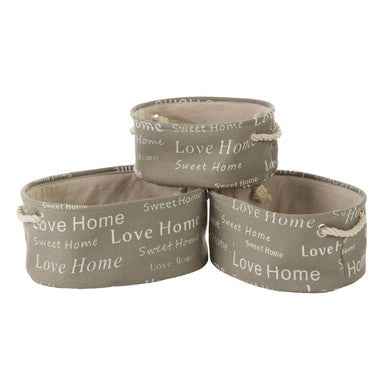English Words Set Of Three Grey Oval Storage Baskets