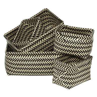Set Of Five Black And White Woven Storag