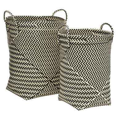 Set Of Two Black And White Woven Storage