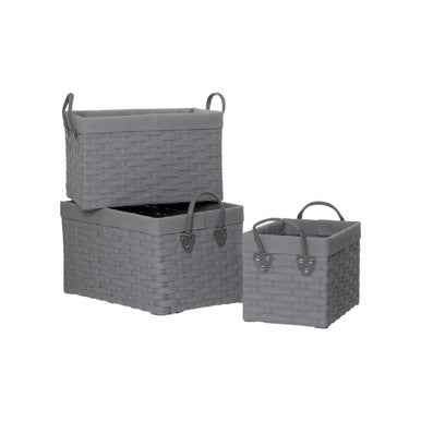 Lida Set Of 3 Lattice Grey Rectangular Storage Baskets
