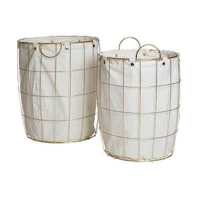 Harga Set Of Two Round Gold Wire Laundry Baskets