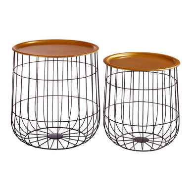 Hege Set Of 2 Brass Finish Top And Black Wire Basket Tables