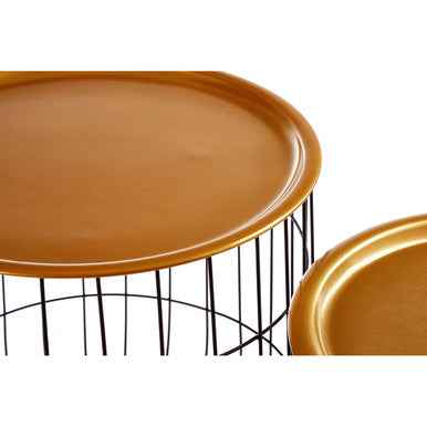 Hege Set Of 2 Brass Finish Top And Black Wire Basket Tables