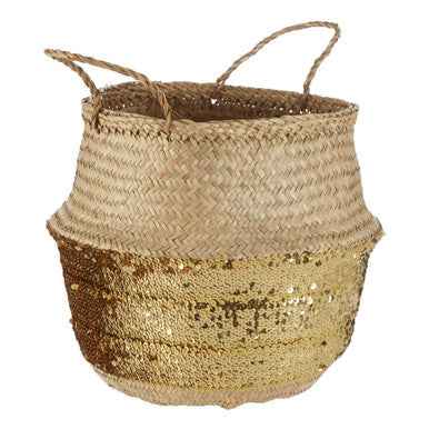 Gold Sequin Large Seagrass Basket