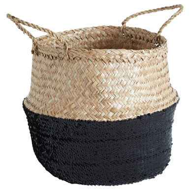Black And Natural Small Seagrass Basket