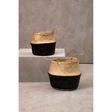 Black And Natural Small Seagrass Basket
