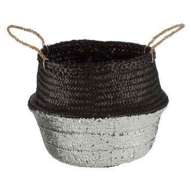 Black And Silver Small Seagrass Basket