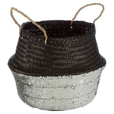 Black And Silver Medium Seagrass Basket