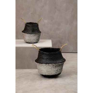 Black And Silver Medium Seagrass Basket