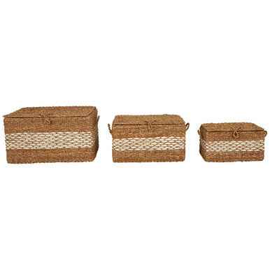 Lidi Set Of Three Rectangular Seagrass Baskets With Lids
