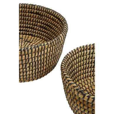 Lidi Set Of Three Straw Baskets With Black Detail