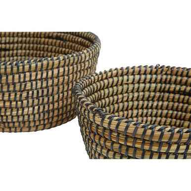 Lidi Set Of Three Straw Baskets With Black Detail
