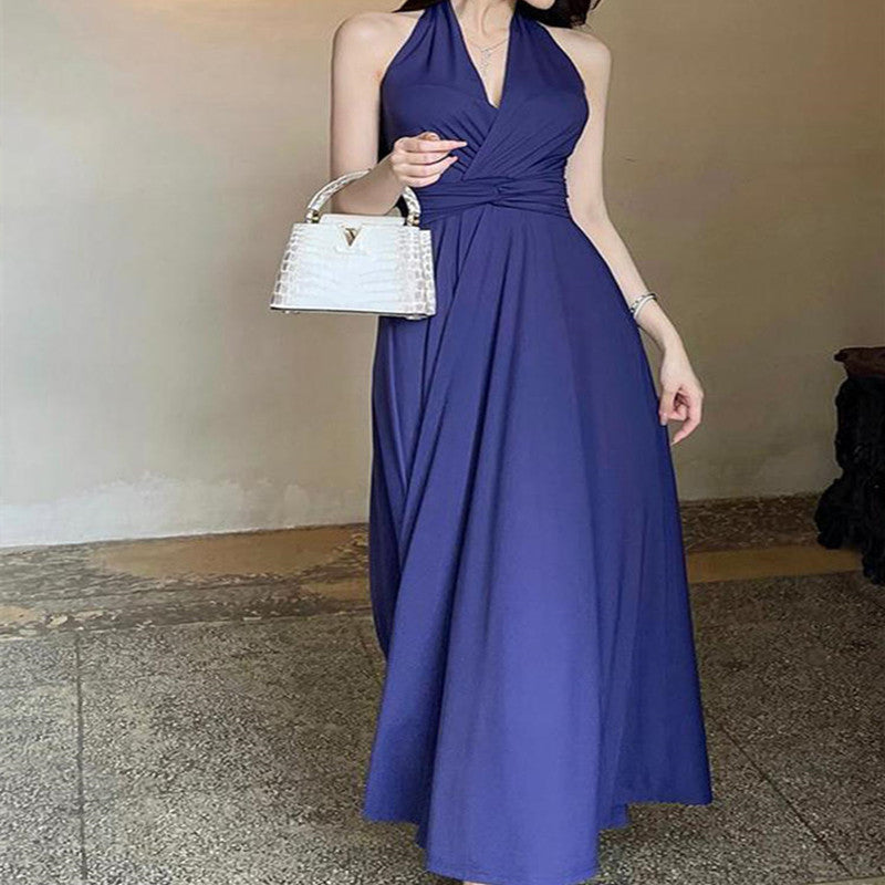 Summer French Style Temperament Backless Halter Dress