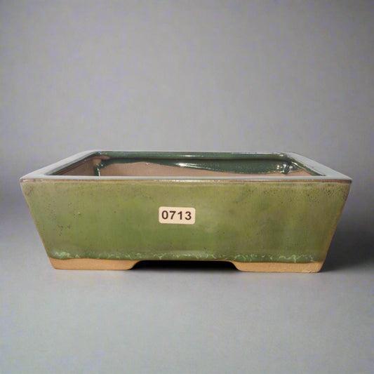 22cm Glazed Bonsai Pot | Rectangle | 22cm x 17cm x 7cm | Green