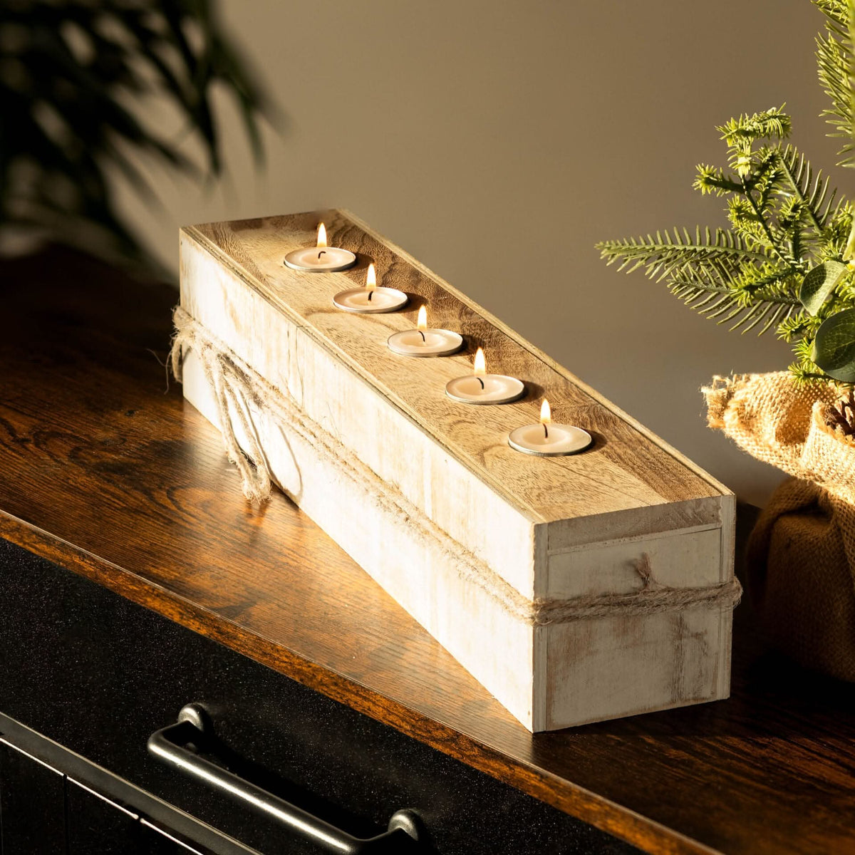 5 Tealight Wooden Candle Table Centre