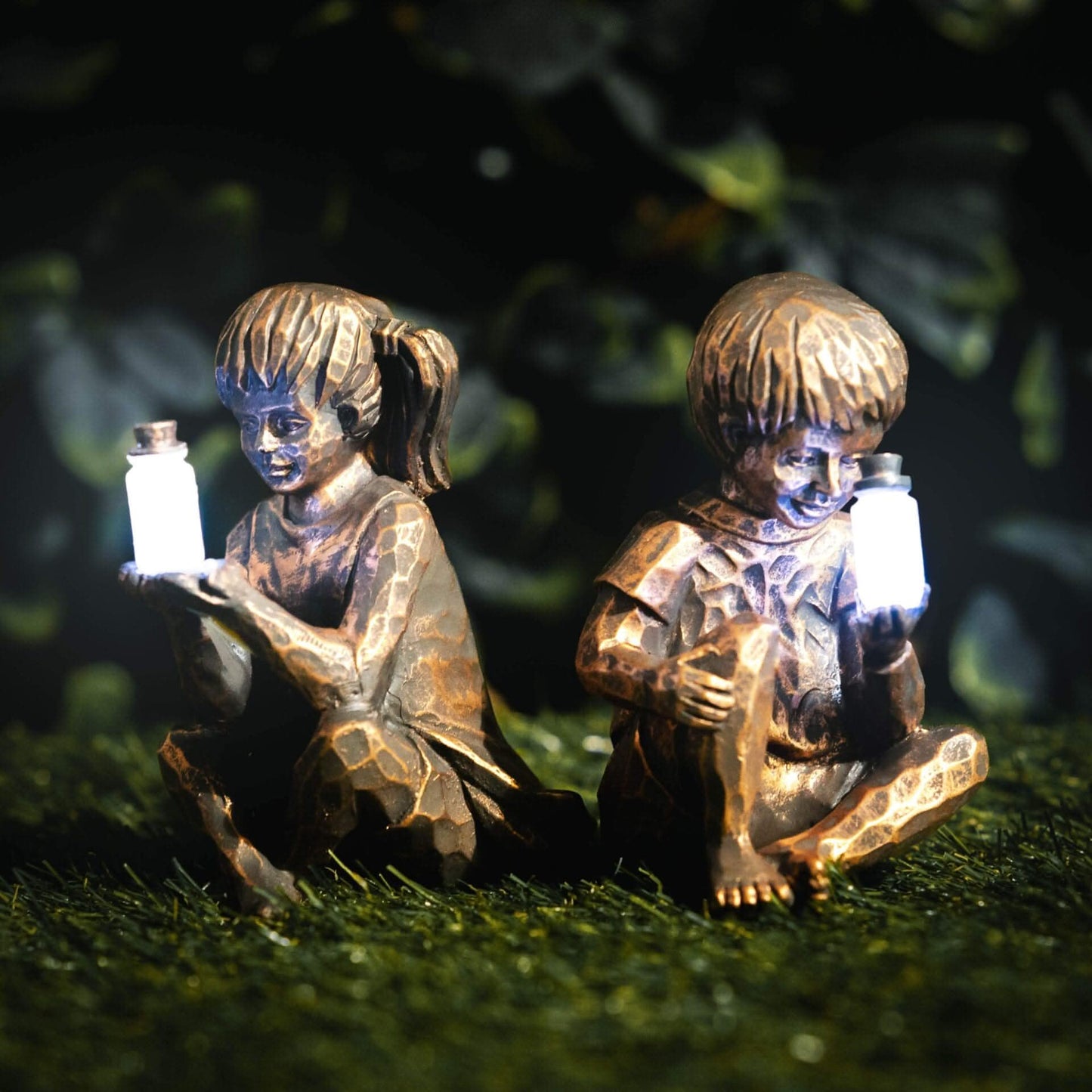 Solar Boy & Girl Lantern Garden Ornaments LED Statues