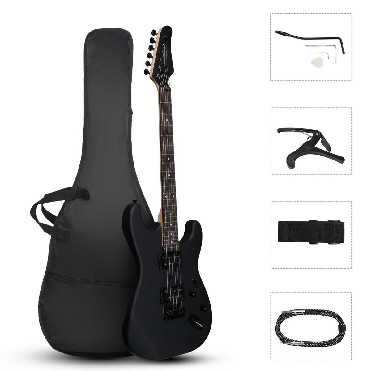 GST 39in Electric Guitar H-H Pickups Black suit for Heavier  Rock