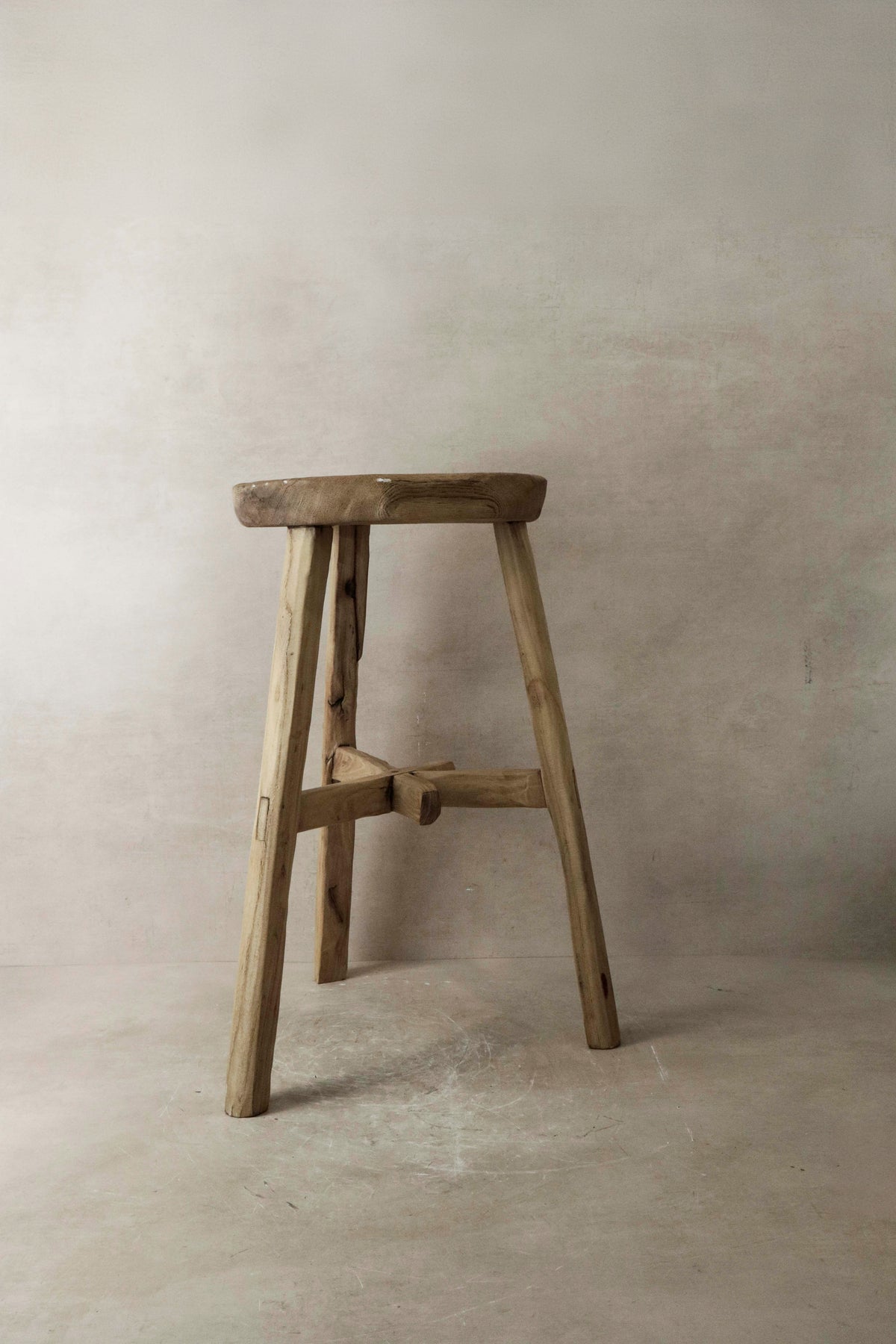Vintage Rustic Elm Wood Stool - Round - No 6