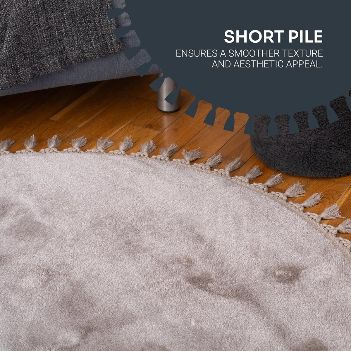 Circular Bedroom Rug Soft & Cozy 120cm - Fluffy, Anti-Slip, Beige