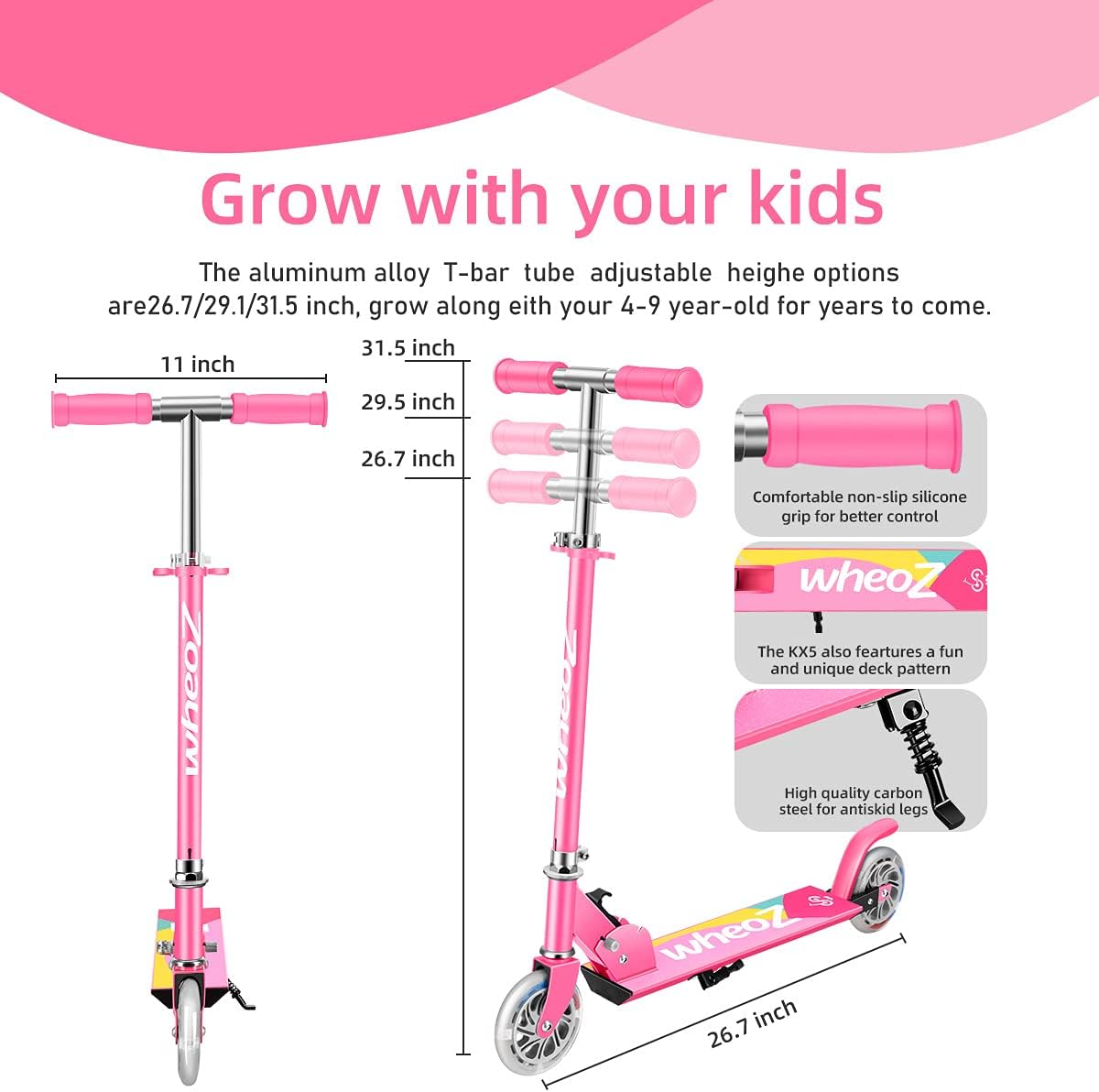 Kids Kick Scooter 2 Wheel Folding with LED Light Up Wheels WheoZ