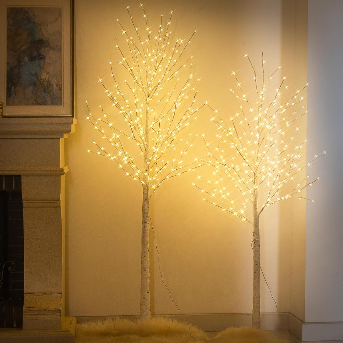 EAMBRITE Lighted Birch Tree Set, 5FT & 6FT White LED Twig Trees with Timer