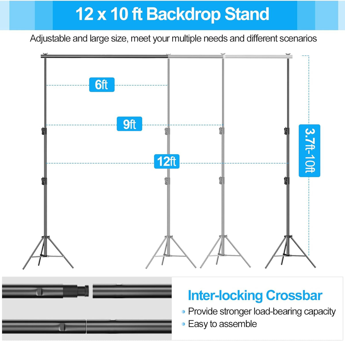 Backdrop Stand Kit 3x3.6m Large Adjustable Photography Frame for Studio EMART