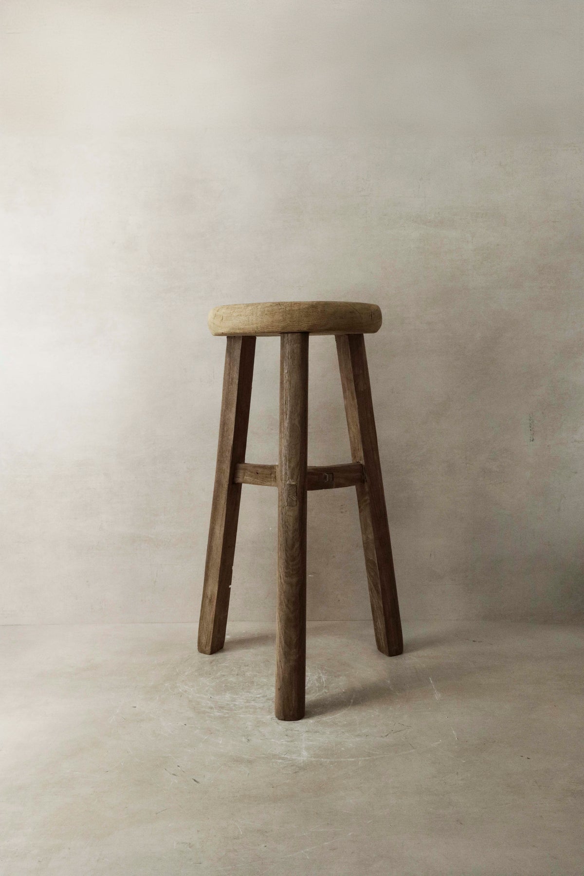Vintage Rustic Elm Wood Stool - Round - No 7