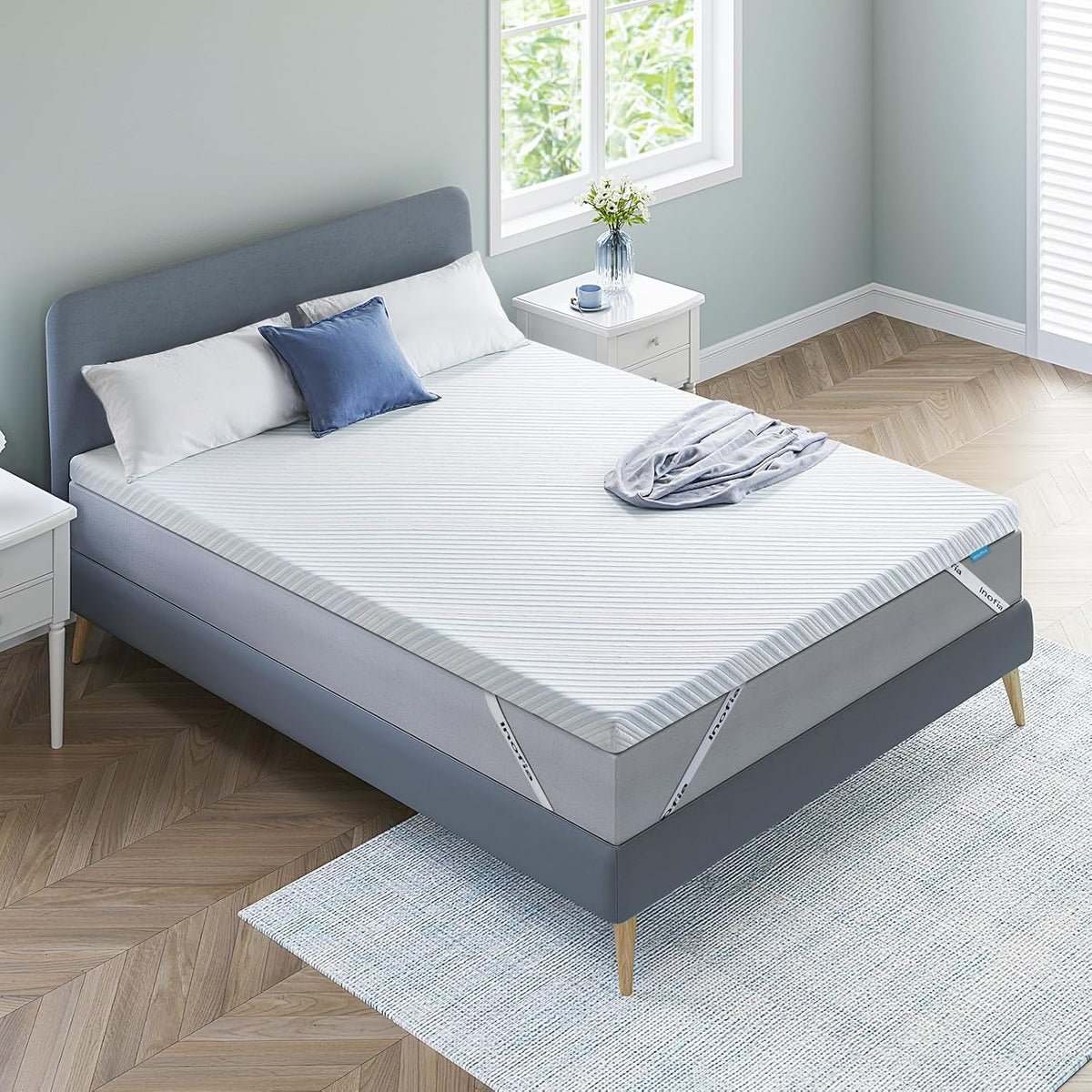 135x190cm Double Gel Memory Foam Mattress Topper 7CM Dual Layer with Cover Inofia