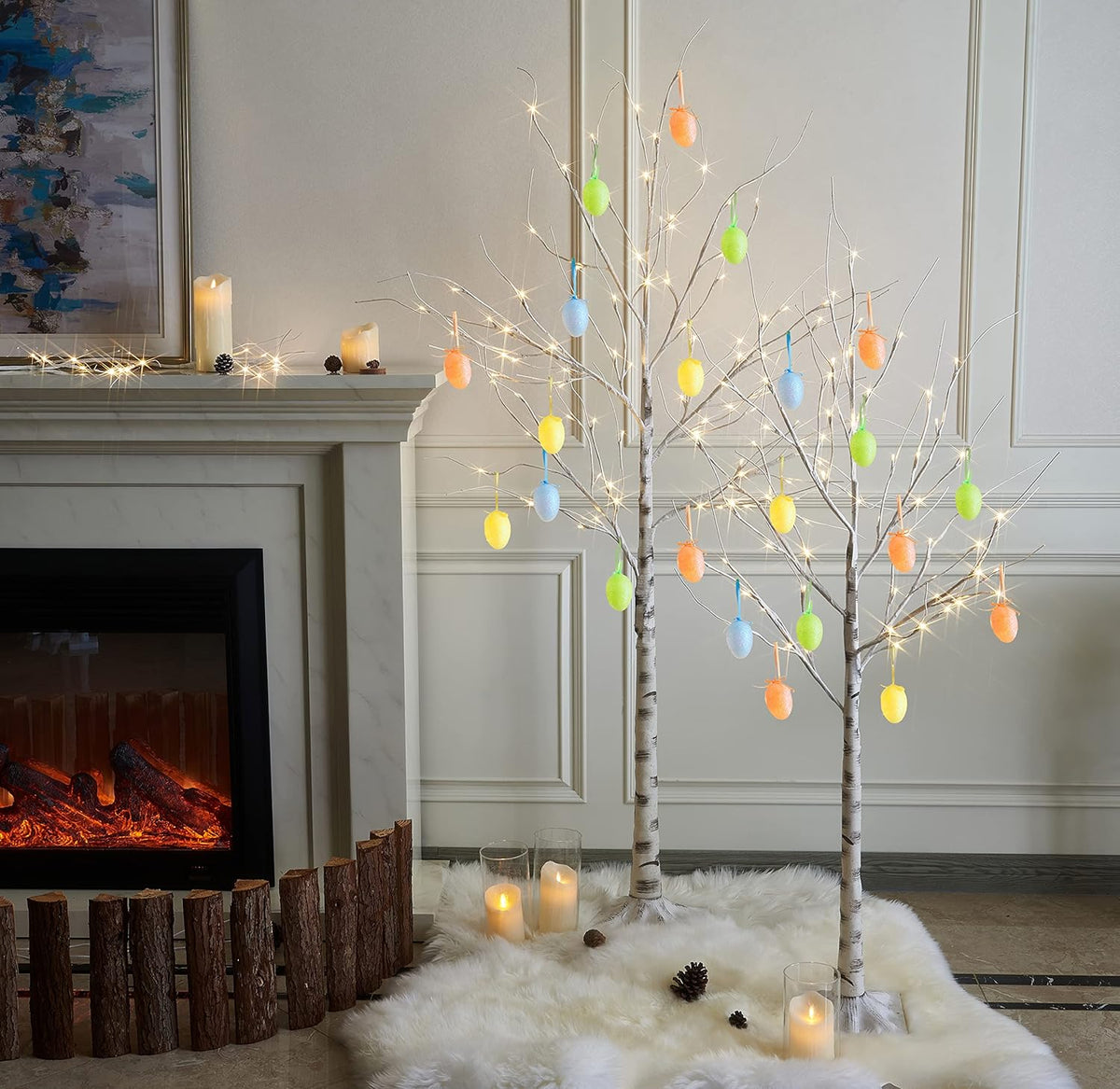 2PCS White Twig Tree Set 6FT & 5FT Birch Trees Warm White LED Lights EAMBRITE