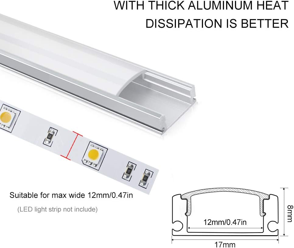 LED Aluminum Profile Channel U Shape 3.3ft Silver Diffuser 6 Pack LightingWill