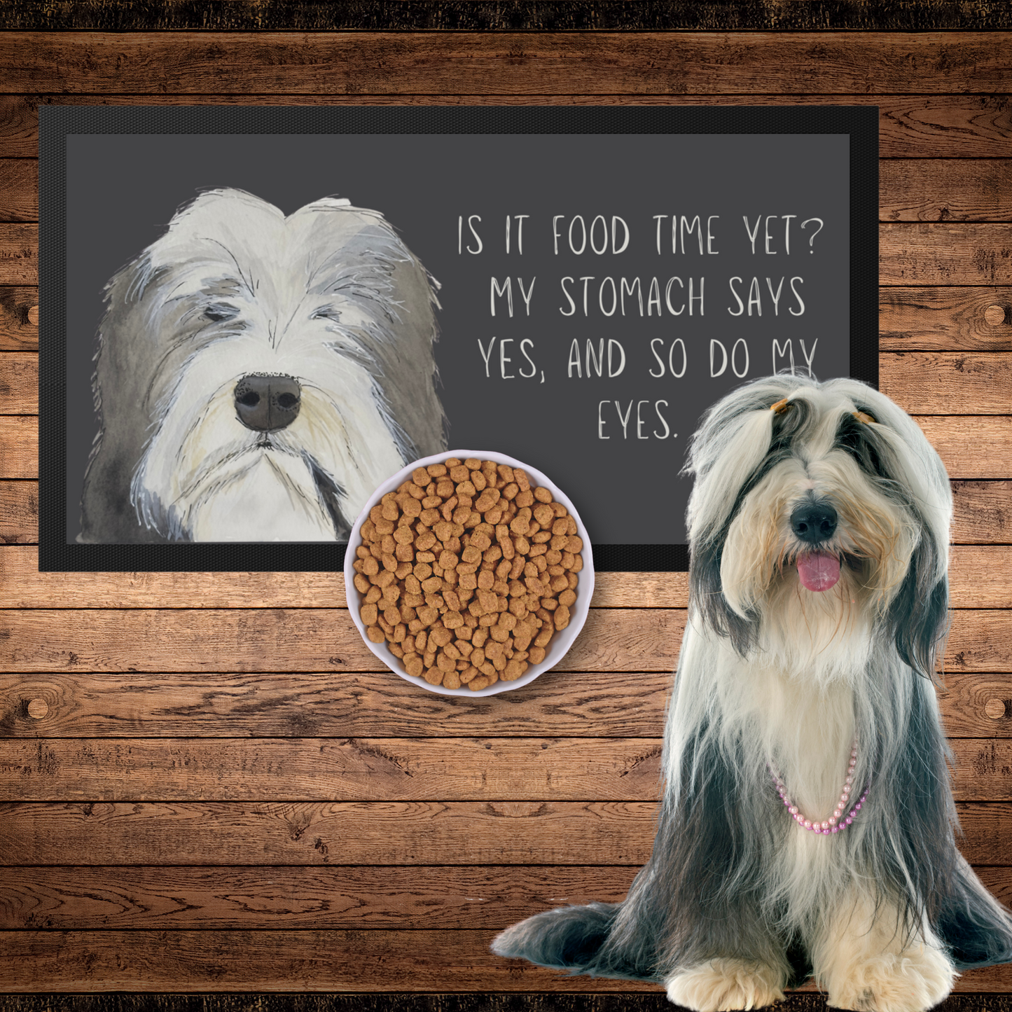 Bearded Collie Pet Bowl Mat – The 'Is It Food Time Yet?' Edition!