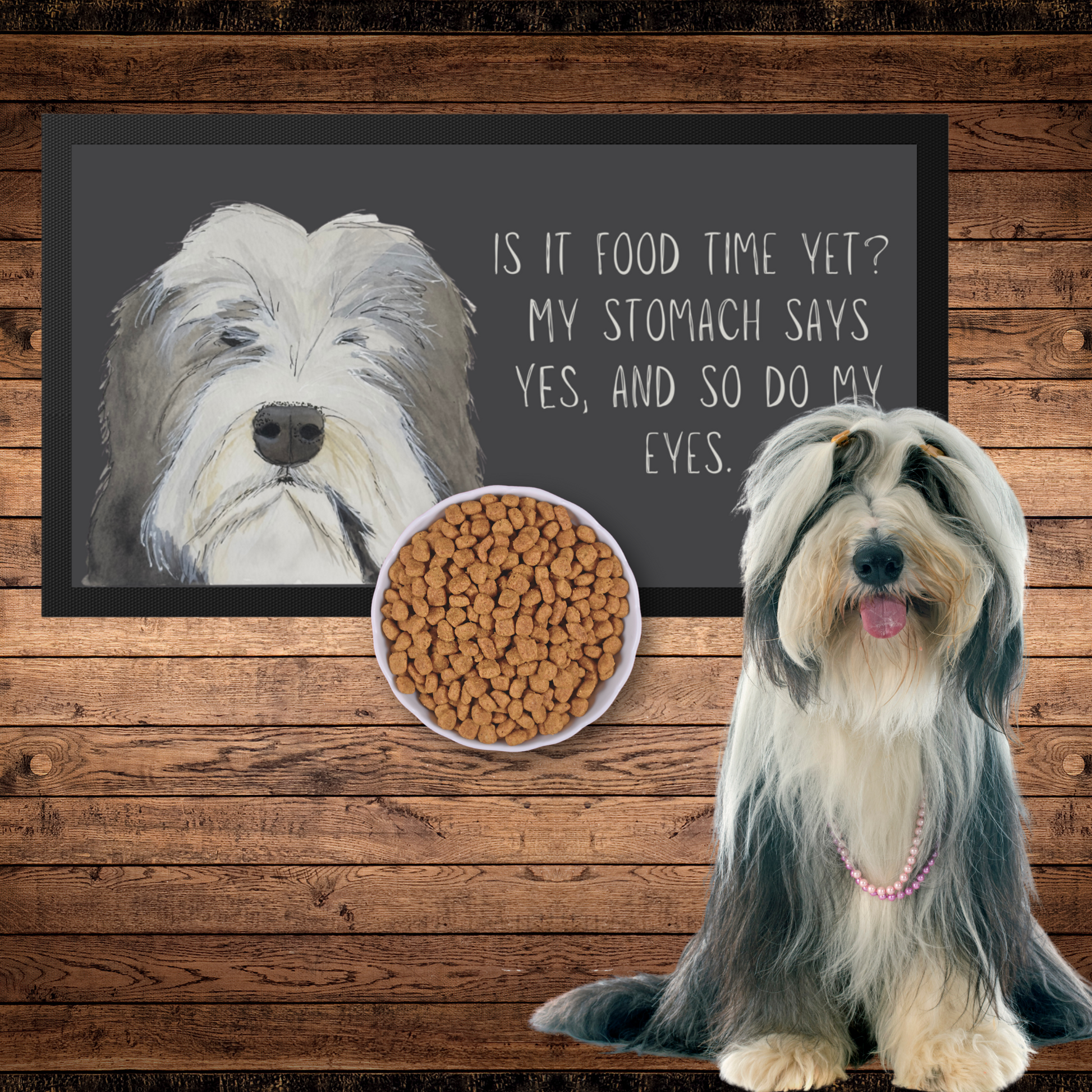 Bearded Collie Pet Bowl Mat – The 'Is It Food Time Yet?' Edition!