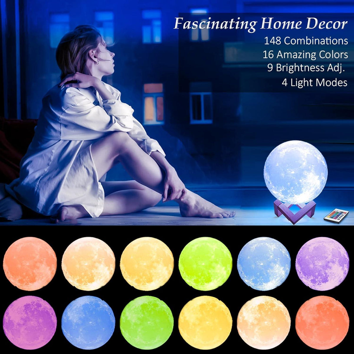 Moon Lamp 15cm 3D LED Light Wireless Moon Model Night Light Beam Lamp