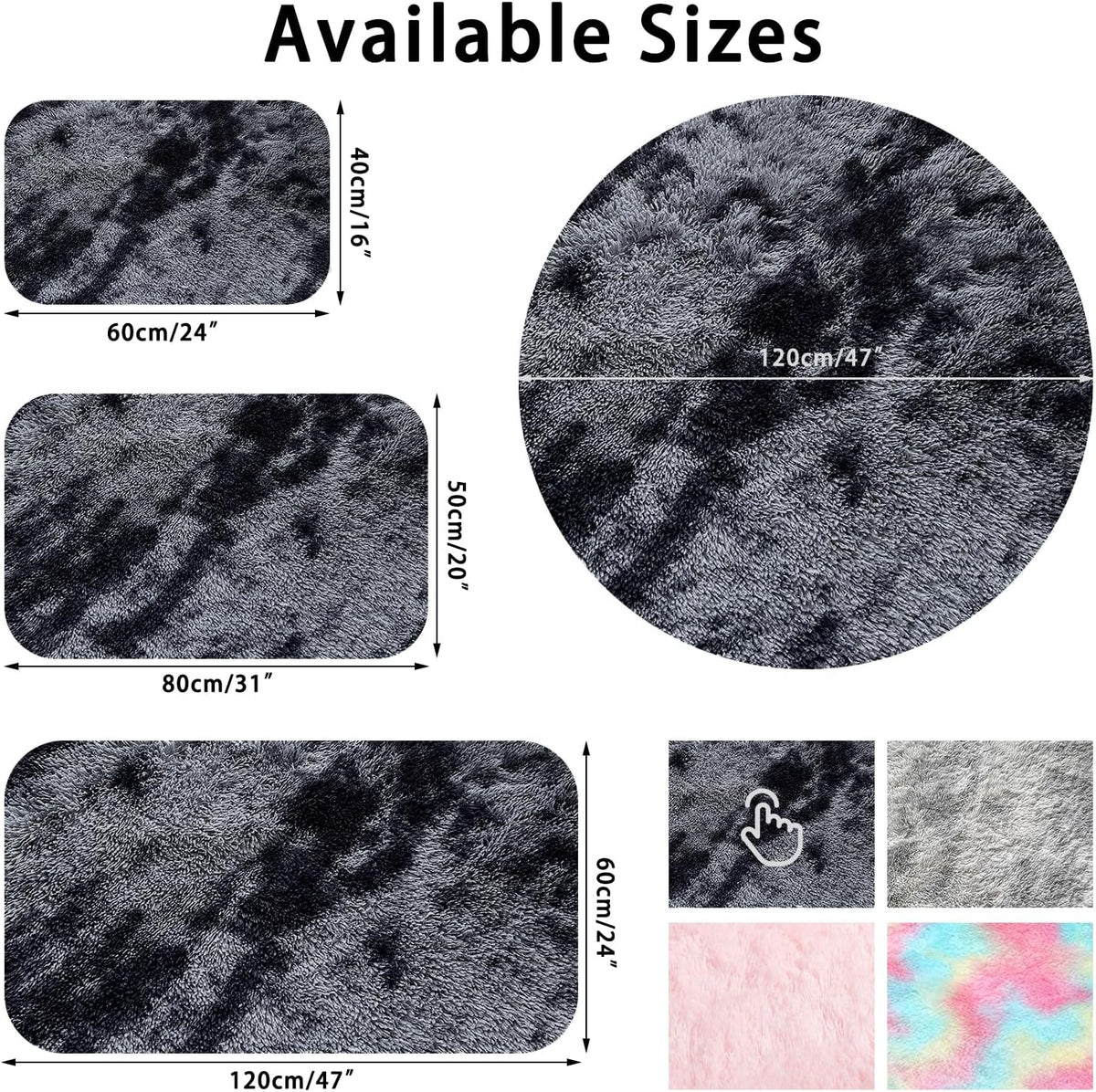 Round Shaggy Rug 120cm Grey Fluffy Faux Fur Soft Bedroom Carpet Dark Grey