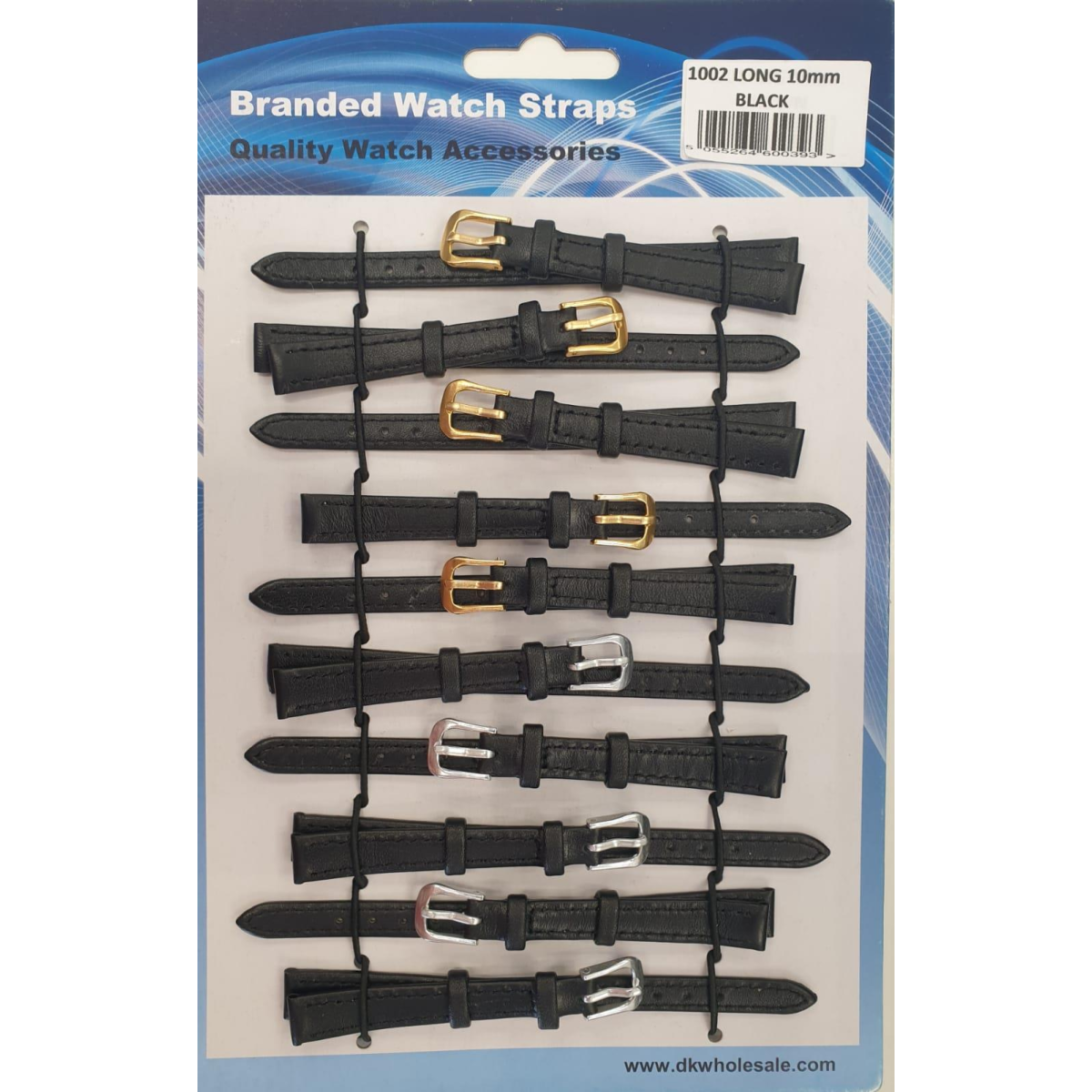 Black Leather Extra Long Watch Straps Pk10 size 10mm 1002BK